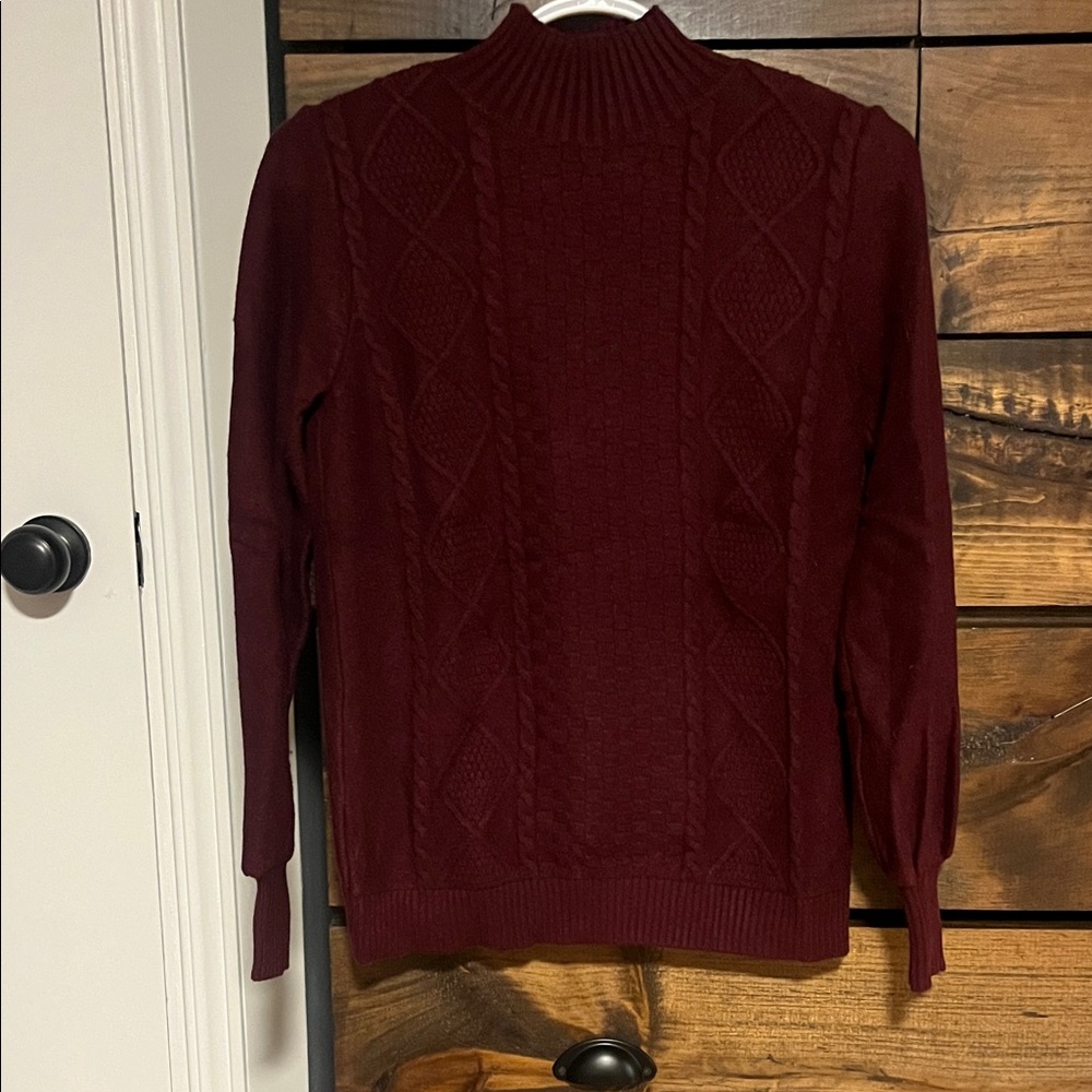 Bellini Burgundy Cable Knit Mock Neck Sweater
